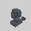 Gray Textured Cotton Towels Stacked With Hand And Bath Sizes And Wooden Bowl