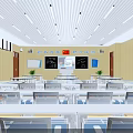Bright Classroom Interior With Neat Desks Chairs Blackboards Red Flag And Wall Slogans