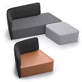 Modern Sofa Set With Gray Fabric Sectional Gray Ottoman And Brown Leather Armchair