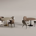 Modern Round Table and Chair Combinations with Light Dark Wood and Gold Black Legs