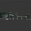 Traditional Curved Architectural Roof Structure With Blue Surface And Wooden Decorative Corners