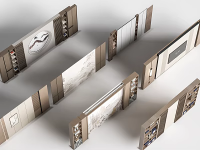 Modern Luxury Background Wall Design With Marble Panels And Wooden Frames 3d model