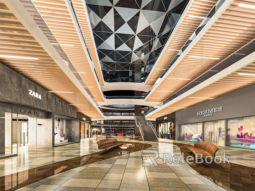 Modern Atrium Shopping Mall Atrium Shopping Mall Lobby Shopping Mall Escalator Sightseeing Elevator Atrium View model