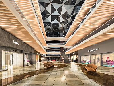 Modern Atrium Shopping Mall Atrium Shopping Mall Lobby Shopping Mall Escalator Sightseeing Elevator Atrium View 3d model