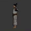 Man With Black Topknot Hairstyle Wearing Kimono Arms Outstretched Against Gray Background In Geta Sandals
