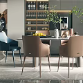 Modern Restaurant Interior With Dining Table Chairs Pendant Light Wine Rack Plants And Windows 3d model