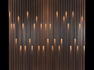Modern Illuminated Wall Hangings with Warm Light on Dark Wooden Vertical Striped Wall 3d model