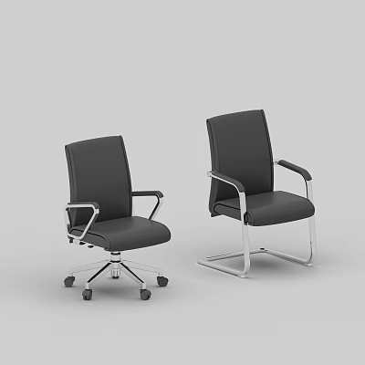 Modern Black Office Chairs With Metal Armrests Wheeled And Fixed Base Design 3d model