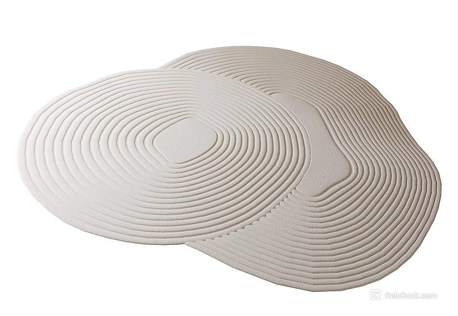 Stylish Overlapping Irregular Shaped Beige Carpet With Concentric Circular Lines For Modern Living Room 3d model 