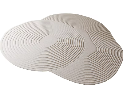 Stylish Overlapping Irregular Shaped Beige Carpet With Concentric Circular Lines For Modern Living Room 3d model