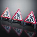 Triangular Road Construction Warning Signs With Worker Graphics And Reflective Base