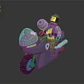 Detailed Blue Lego Style Motorcycle With Silver Parts Helmeted Rider And Exhaust Pipe Badge