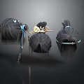 Elegant Hair Accessories With Blue Ribbons Golden Decorations And Hairpins