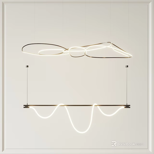 Modern Circular And Curved Hanging Chandelier With LED Lighting And Metal Frame For Minimalist Interior 3d model 