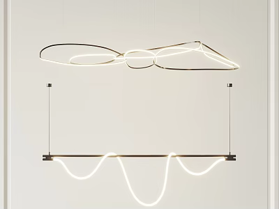 Modern Circular And Curved Hanging Chandelier With LED Lighting And Metal Frame For Minimalist Interior 3d model