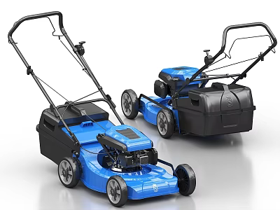 Blue Industrial Lawn Mowers With Engine Grass Collection Bag And Wheels 3d model