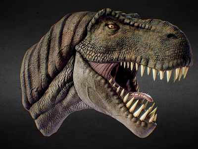 Detailed Tyrannosaurus Rex Head Model With Open Mouth Sharp Teeth And Textured Skin 3d model