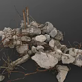 Natural Wood Pieces and Stone Chunks with Twisted Vines and Loose Dirt