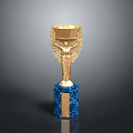 Exquisite Sculpture Carving Golden Trophy With Blue Marble Base And Decorative Details