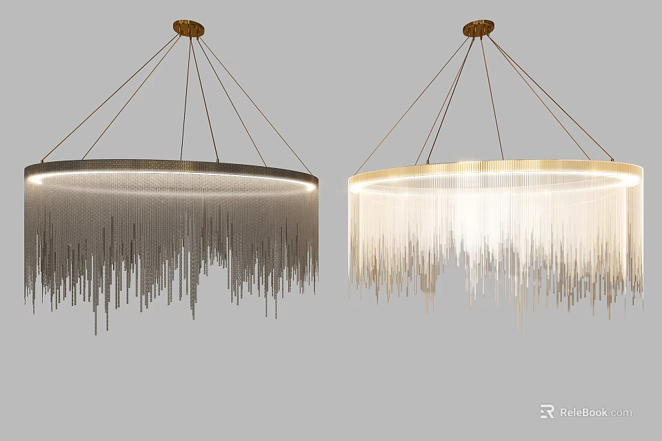 Modern Crystal Chandelier With Gold Silver Frame And Hanging Crystal Strands 3d model 