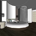 Hotel Guest Room Modern Minimalist Design With Round Bed White Bedding And Wooden Floor