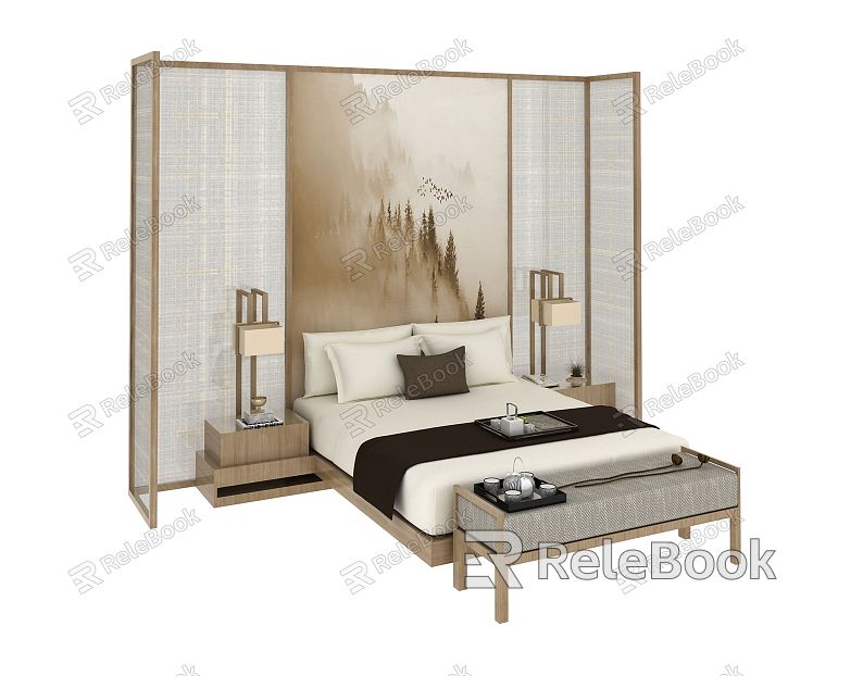 New Chinese background double bed model