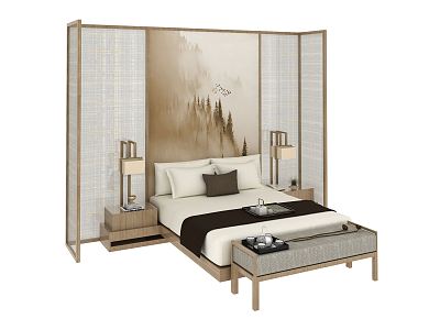 New Chinese background double bed model