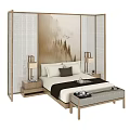 New Chinese background double bed 3d model