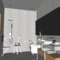 Modern Public Restroom With Gray Walls Accessible Handrails Large Mirror Washbasin And White Sanitary Ware