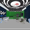 Modern Public Office Area with China Telecom Branding Green Background Hexagonal Decor Computers and Workstations