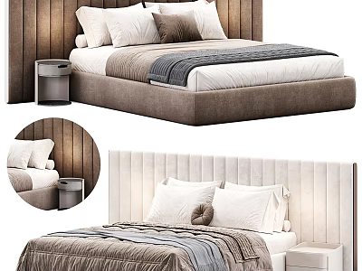 Stylish Double Bed With Upholstered Headboard Plush Pillows And Bedside Tables 3d model