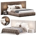 Stylish Double Bed With Upholstered Headboard Plush Pillows And Bedside Tables 3d model