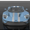 Blue Sports Car With White Racing Stripes Modern Aerodynamic Design On Shiny Reflective Surface