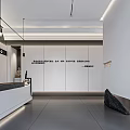 Modern Lounge Area Interior Design With Red Accent Wall Blue Lighting And Black Sculpture