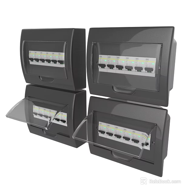 Industrial Network Switches With Black Housing Multiple Ports And Open Transparent Covers 3d model 