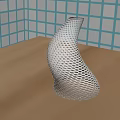 Modern Silver Mesh Structure Vase with Fresh Flowers on Minimalist Tabletop Decor