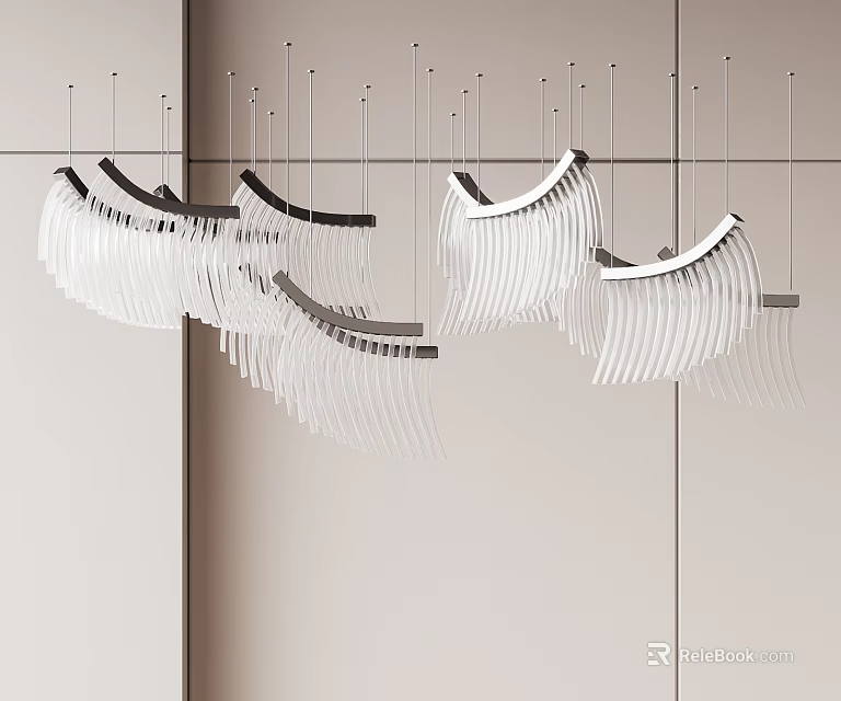 Modern Chandeliers With Transparent Slice Design In Minimalist Interior Space 3d model