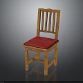 Wooden Chair With Slat Back Design And Red Cushioned Seat For Home Dining Room Furniture