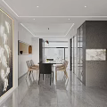 Bright Modern Minimalist Open Living Dining Room With Marble Decor Comfortable Sofa And Panoramic Window