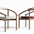 Modern Wooden Frame Armchairs with Curved Armrests and White Red Cushions