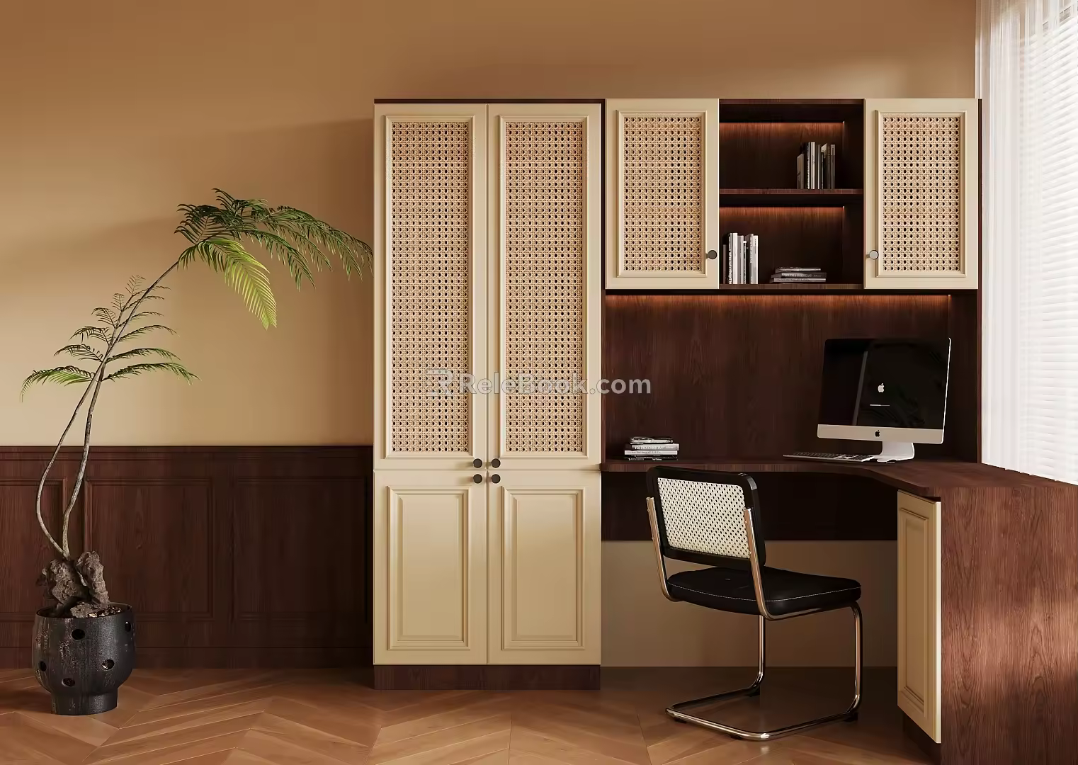 French Middle Style Bookcase Desk Corner Desk 3d model