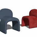 Stylish Modern Blue And Red Accent Chairs With Curved Upholstered Design