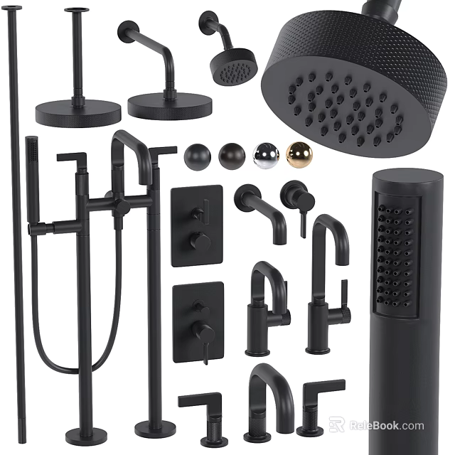 Modern Black Shower System With Rainfall Head Handheld Sprayer Faucet And Control Knobs 3d model 