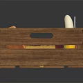 Food Assortment in Wooden Tray With Hamburger French Fries Soda Banana Cake Strawberry and Tomato