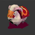 Low Poly Style Pink Pig Character With Orange Helmet And Red Cape