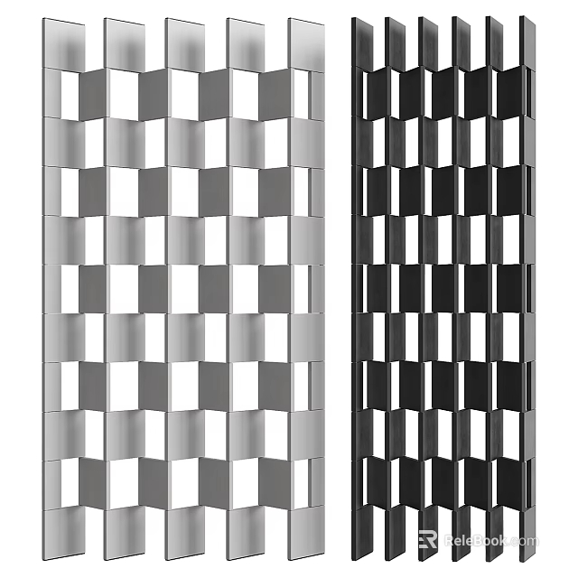 Modern Partition Design With Geometric Grid Pattern In Black White And Gray Tones 3d model