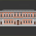 Cartoon Style Building Scene With Orange Exterior Walls White Decorative Windows And Front Steps