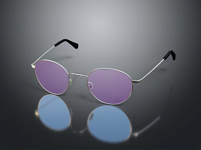 Fashionable Silver Frame Sunglasses With Purple Lenses And Black Temple Design 3d model