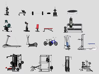 Fitness Equipment For Home Gym Workout Treadmill Dumbbells Barbells And Exercise Bench 3d model