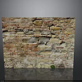 Architectural Brick Wall With Various Colored Bricks Weathered Texture And Small Green Plant